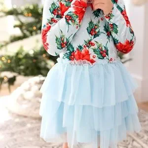white christmas dresses Posh Peanut Wallace Long Sleeve Henley Twirl Dress 5Y main image 0